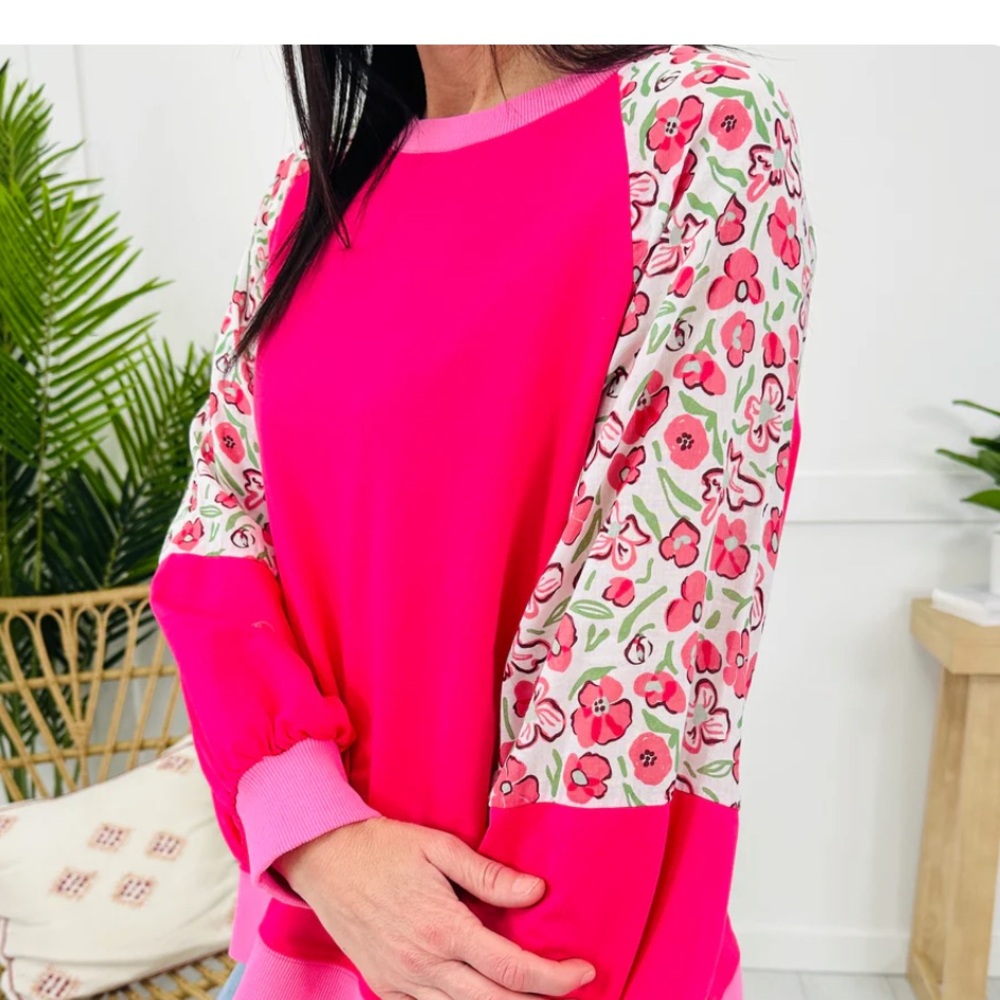 147 BiBi Pink Floral Sleeve lightweight top NWT